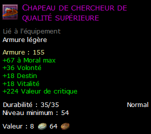 Chapeau de chercheur de qualité supérieure