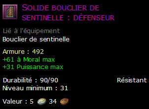 Solide bouclier de sentinelle : défenseur