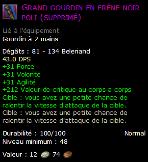 Grand gourdin en frêne noir poli (supprimé)