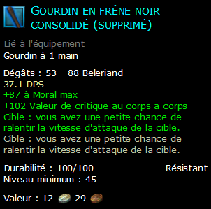 Gourdin en frêne noir consolidé (supprimé)