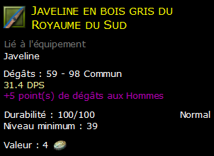 Javeline en bois gris du Royaume du Sud