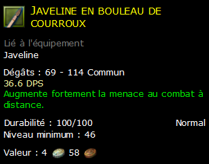 Javeline en bouleau de courroux