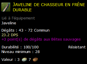 Javeline de chasseur en frêne durable