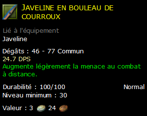 Javeline en bouleau de courroux