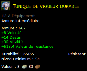 Tunique de vigueur durable