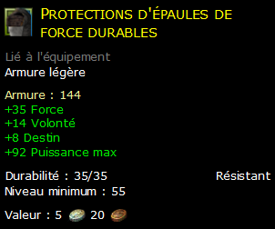 Protections d'épaules de force durables