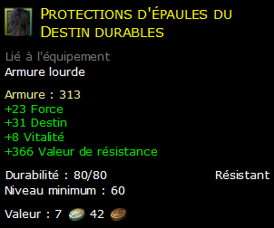 Protections d'épaules du Destin durables