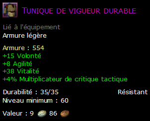 Tunique de vigueur durable