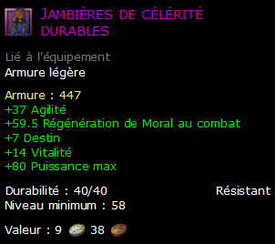 Jambières de célérité durables