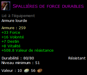 Spallières de force durables