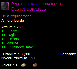 Protections d'épaules du Destin durables