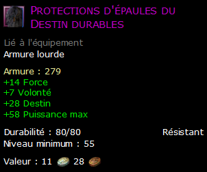 Protections d'épaules du Destin durables