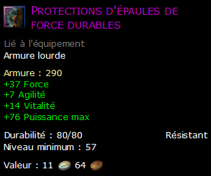 Protections d'épaules de force durables