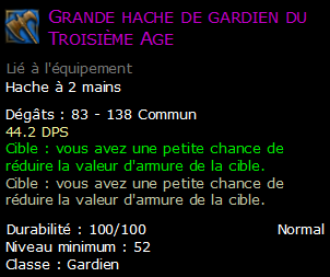 Grande hache de gardien du Troisième Age