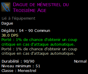 Dague de ménestrel du Troisième Age