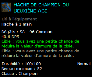 Hache de champion du Deuxième Age