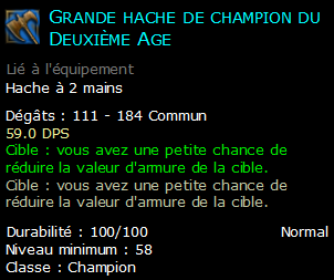 Grande hache de champion du Deuxième Age