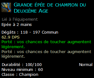 Grande épée de champion du Deuxième Age