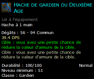 Hache de gardien du Deuxième Age