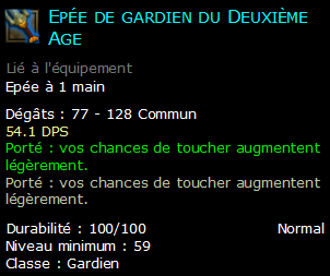 Epée de gardien du Deuxième Age