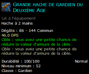 Grande hache de gardien du Deuxième Age