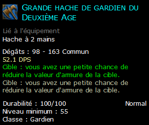 Grande hache de gardien du Deuxième Age