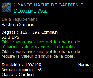 Grande hache de gardien du Deuxième Age