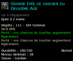 Grande épée de gardien du Deuxième Age