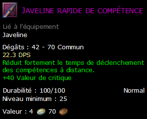 Javeline rapide de compétence