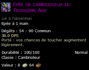 Epée de cambrioleur du Troisième Age