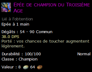 Epée de champion du Troisième Age