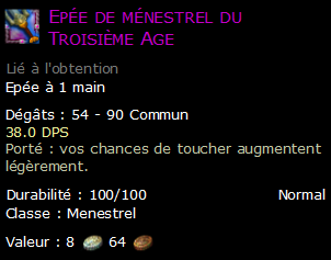 Epée de ménestrel du Troisième Age