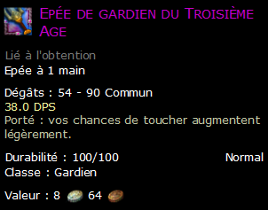 Epée de gardien du Troisième Age