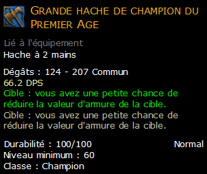 Grande hache de champion du Premier Age