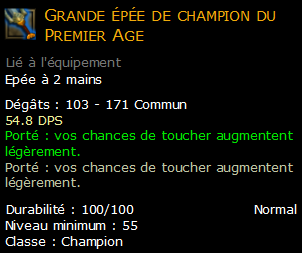 Grande épée de champion du Premier Age