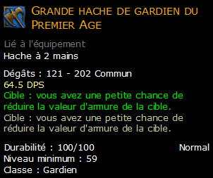 Grande hache de gardien du Premier Age