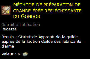 Méthode de préparation de grande épée réfléchissante du Gondor