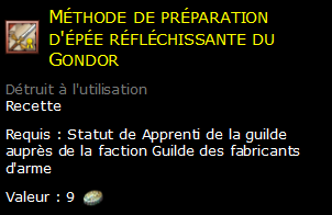 Méthode de préparation d'épée réfléchissante du Gondor