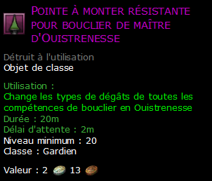 Pointe à monter résistante pour bouclier de maître d'Ouistrenesse