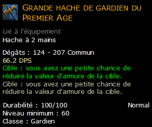 Grande hache de gardien du Premier Age