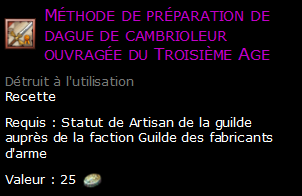 Méthode de préparation de dague de cambrioleur ouvragée du Troisième Age