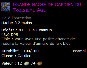 Grande hache de gardien du Troisième Age