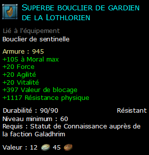 Superbe bouclier de gardien de la Lothlorien