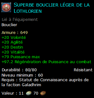 Superbe bouclier léger de la Lothlorien