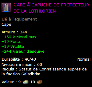 Cape à capuche de protecteur de la Lothlorien