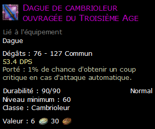 Dague de cambrioleur ouvragée du Troisième Age