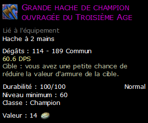 Grande hache de champion ouvragée du Troisième Age