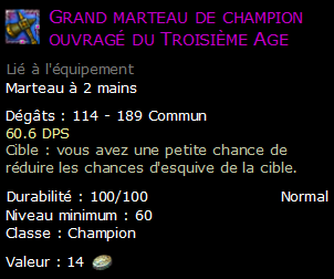 Grand marteau de champion ouvragé du Troisième Age