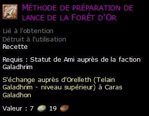 Méthode de préparation de lance de la Forêt d'Or