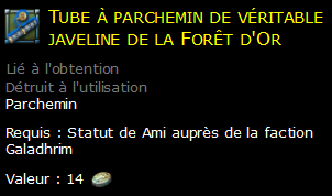 Tube à parchemin de véritable javeline de la Forêt d'Or